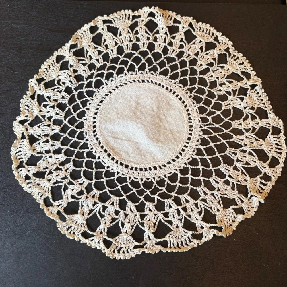 Vintage Round Linen Crochet Lace Doily Off White Handmade Table Decor 11 inch